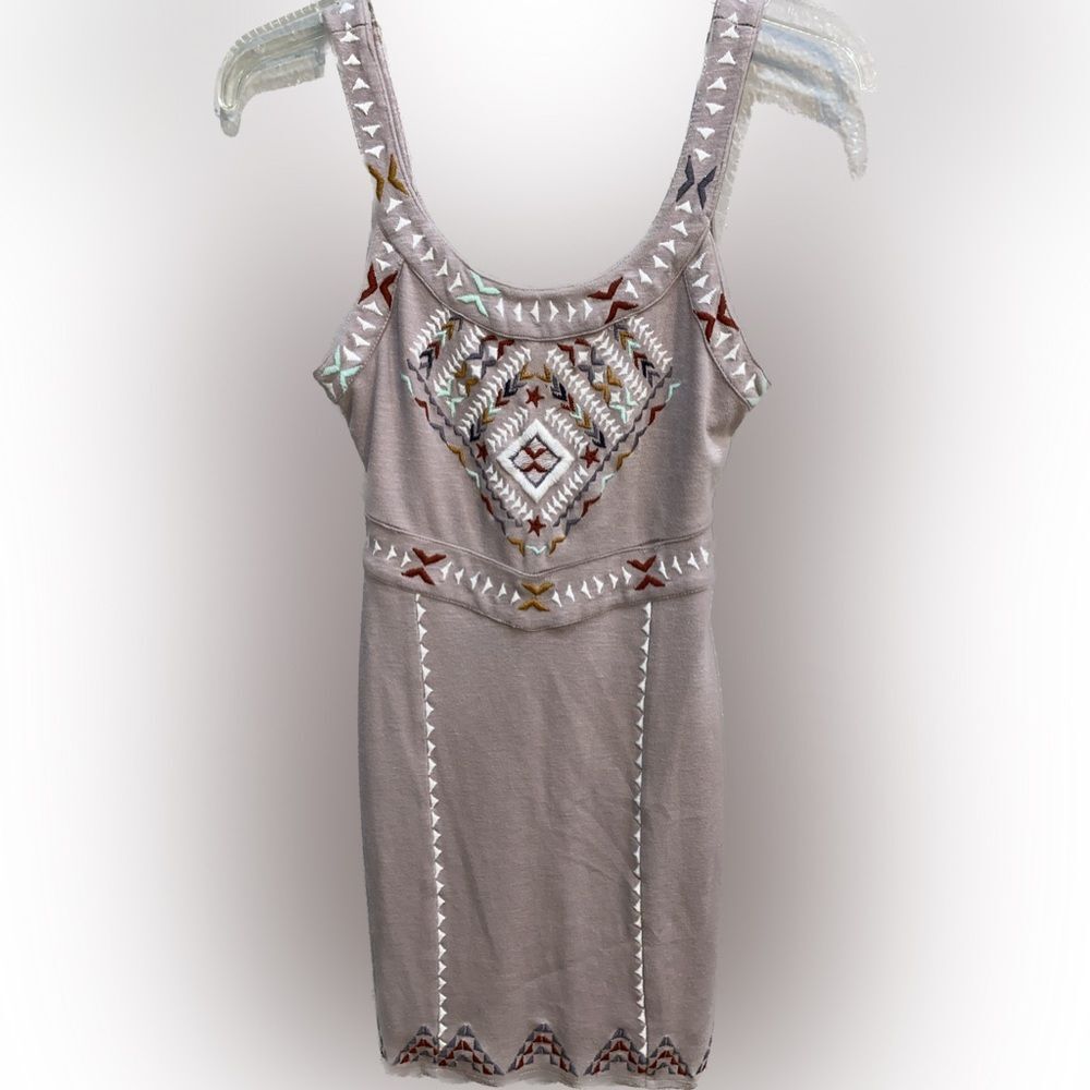 Free People Embroidered Cotton Viscose Mini Dress Tribal Accents Size XS